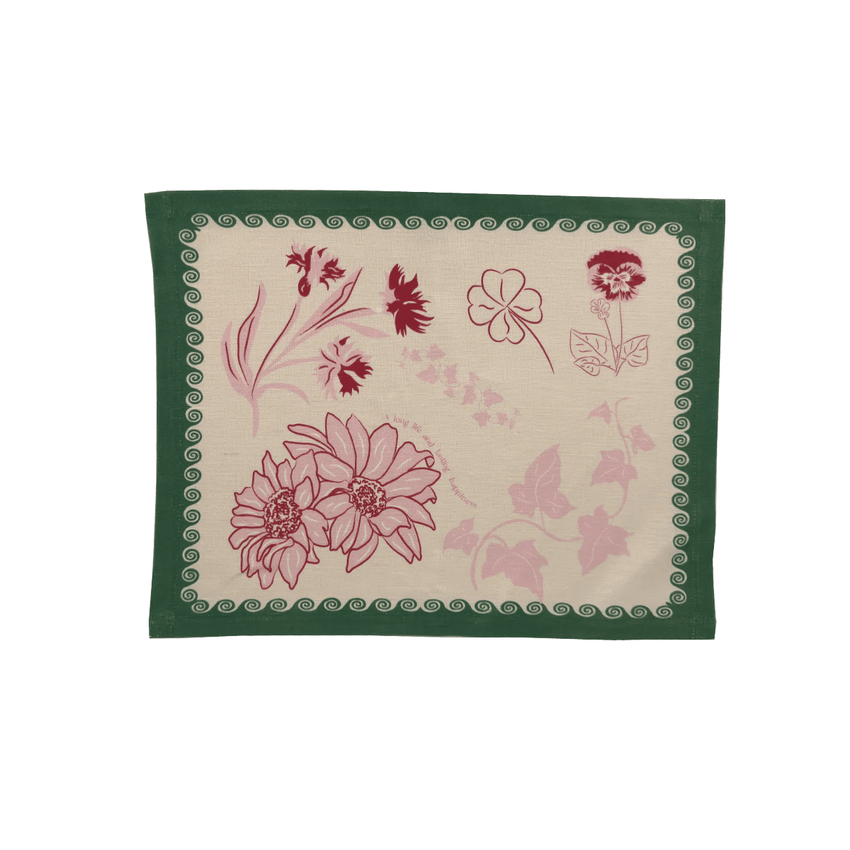 A Long Life and Lasting Happiness Placemat (Green & Nude) - Bon Ton goods