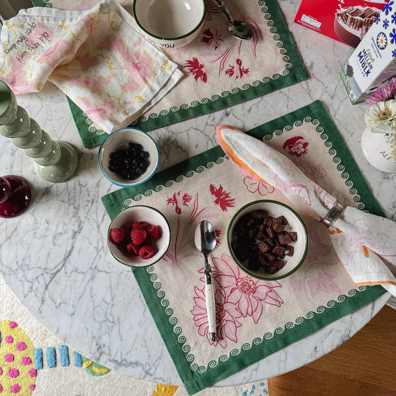 A Long Life and Lasting Happiness Placemat (Green & Nude) - Bon Ton goods