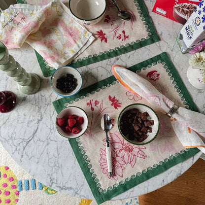 A Long Life and Lasting Happiness Placemat (Green & Nude) - Bon Ton goods