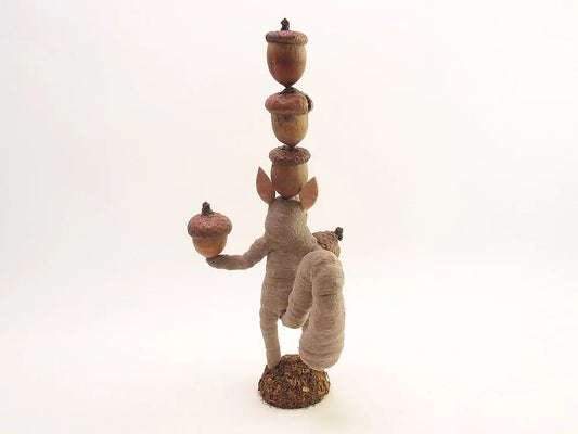 Acorn Balancing Squirrel - Vintage Inspired Spun Cotton | Vintage by Crystal Spun Cotton Ornament - Bon Ton goods