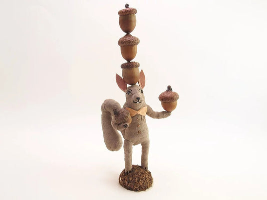 Acorn Balancing Squirrel - Vintage Inspired Spun Cotton | Vintage by Crystal Spun Cotton Ornament - Bon Ton goods
