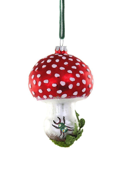 Amanita Muscaria Mushroom with Beetle Glass Ornament - Bon Ton goods