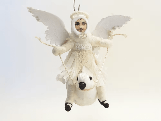 Angel Dove Rider Ornament | Vintage by Crystal Spun Cotton Ornament - Bon Ton goods
