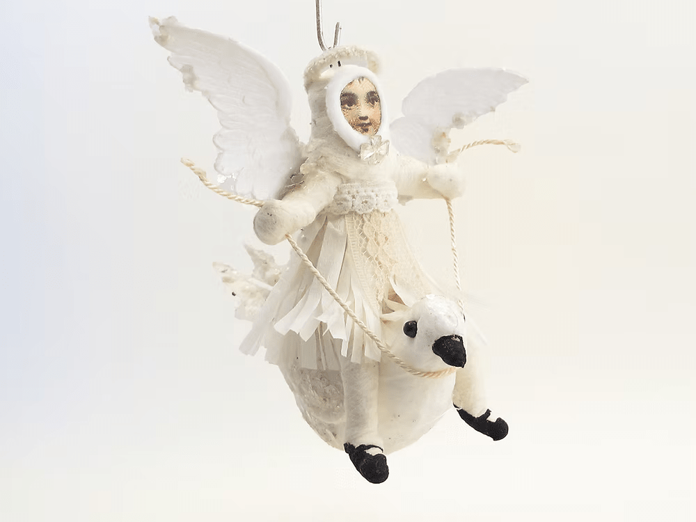 Angel Dove Rider Ornament | Vintage by Crystal Spun Cotton Ornament - Bon Ton goods