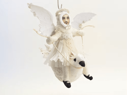 Angel Dove Rider Ornament | Vintage by Crystal Spun Cotton Ornament - Bon Ton goods