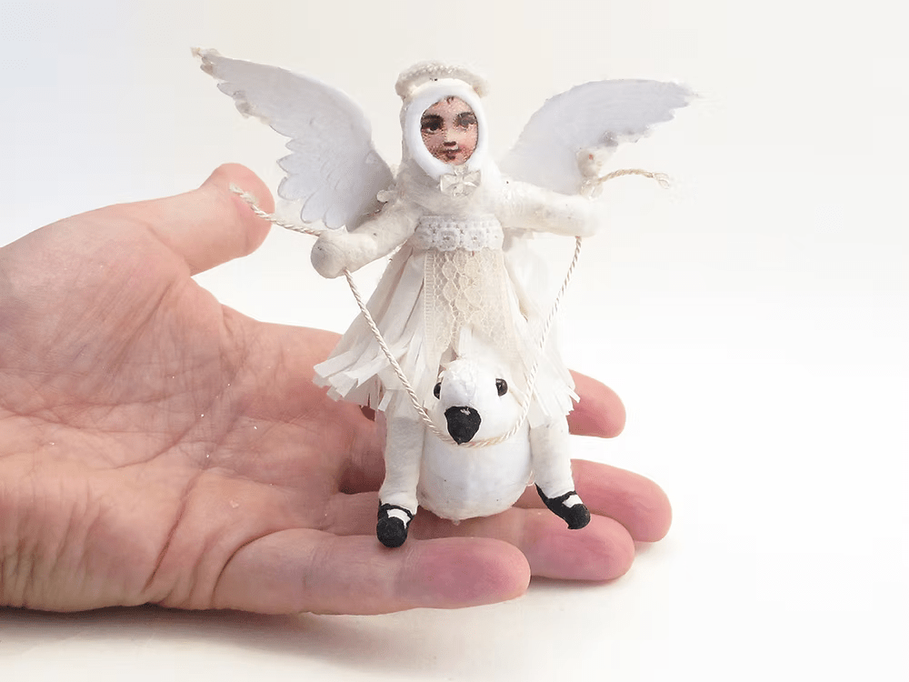 Angel Dove Rider Ornament | Vintage by Crystal Spun Cotton Ornament - Bon Ton goods