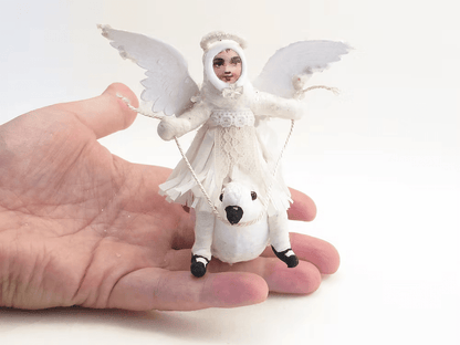 Angel Dove Rider Ornament | Vintage by Crystal Spun Cotton Ornament - Bon Ton goods