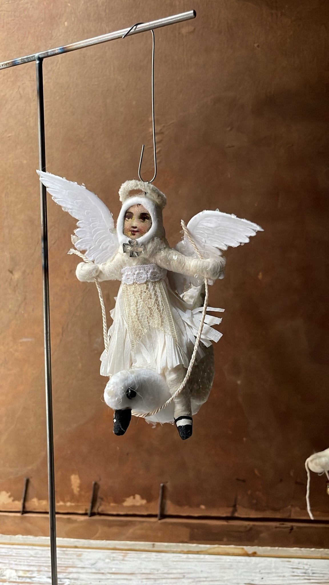Angel Dove Rider Ornament | Vintage by Crystal Spun Cotton Ornament - Bon Ton goods