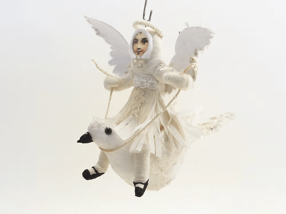 Angel Dove Rider Ornament | Vintage by Crystal Spun Cotton Ornament - Bon Ton goods