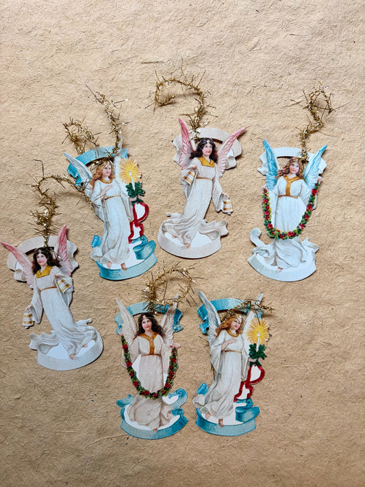 Angel Ornaments with Tinsel set of six by Nostalgie Christbaumschmuck