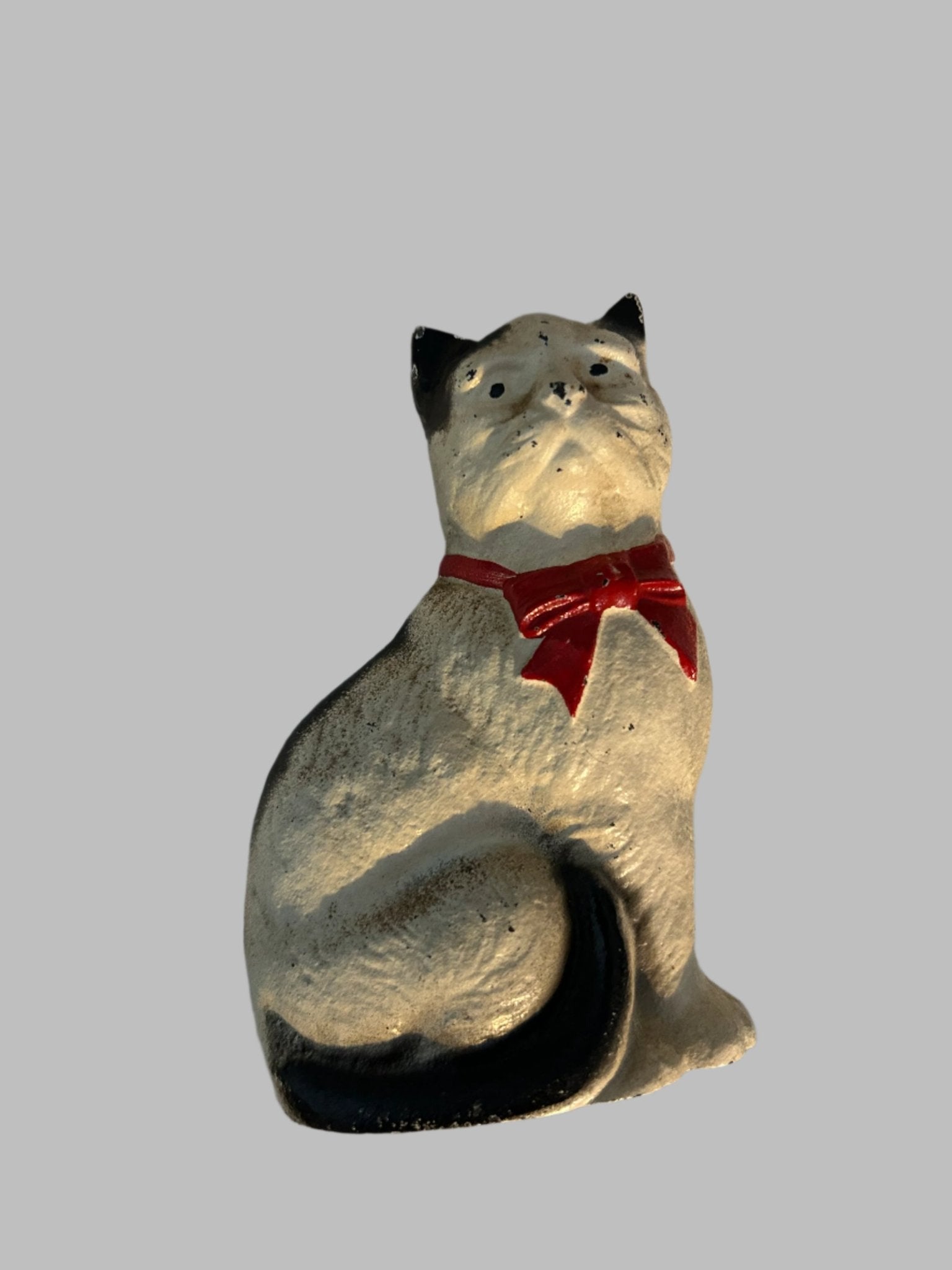 Antique Cast Iron Cat Bank with Red Bow, New York City Provenance - Bon Ton goods