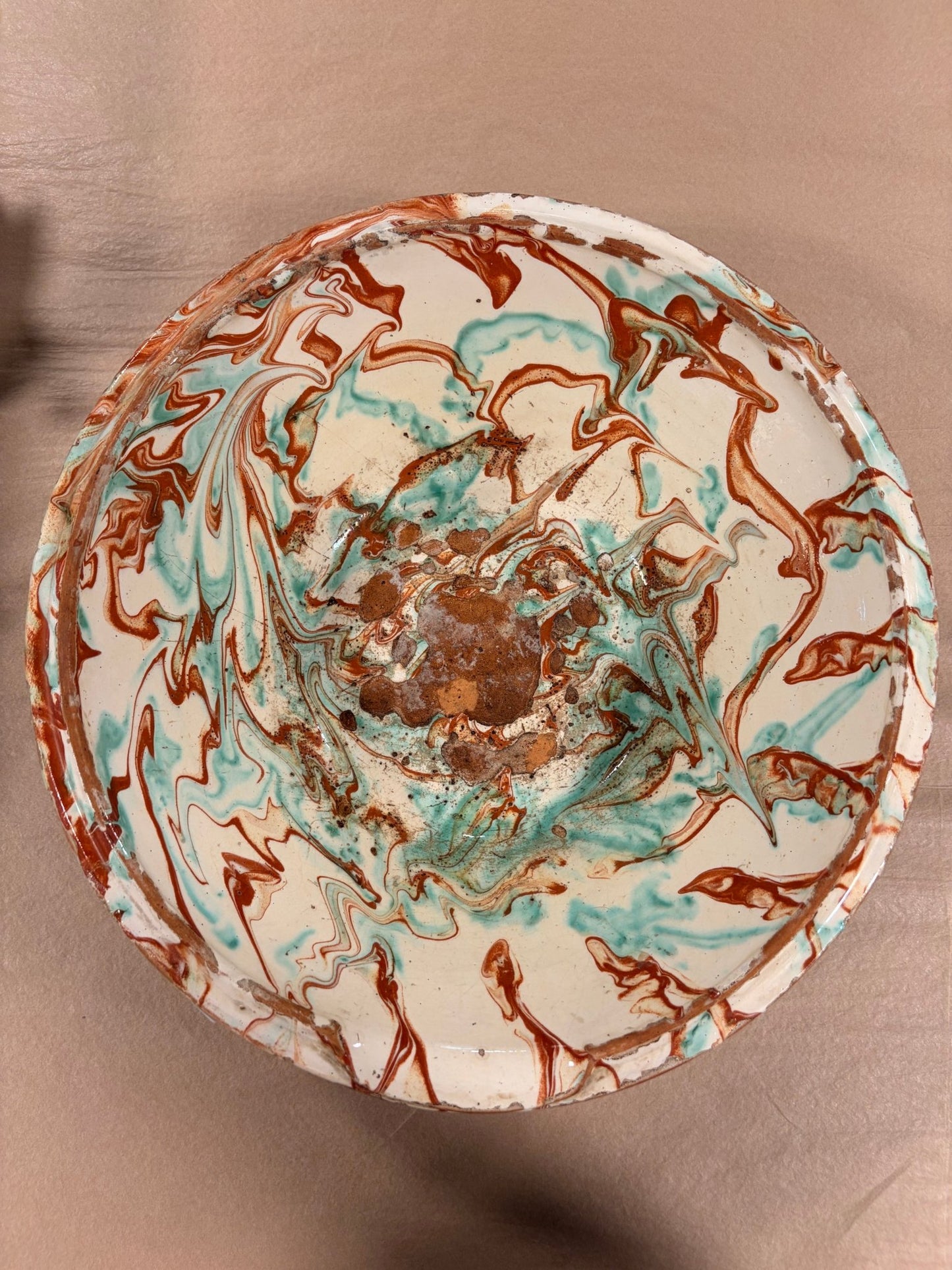 Antique Danish Marbleized Earthenware Bowl - Bon Ton goods