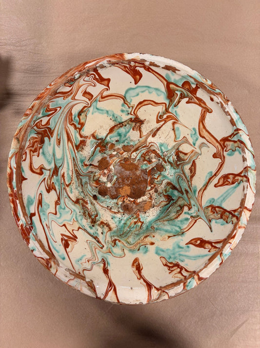 Antique Danish Marbleized Earthenware Bowl - Bon Ton goods