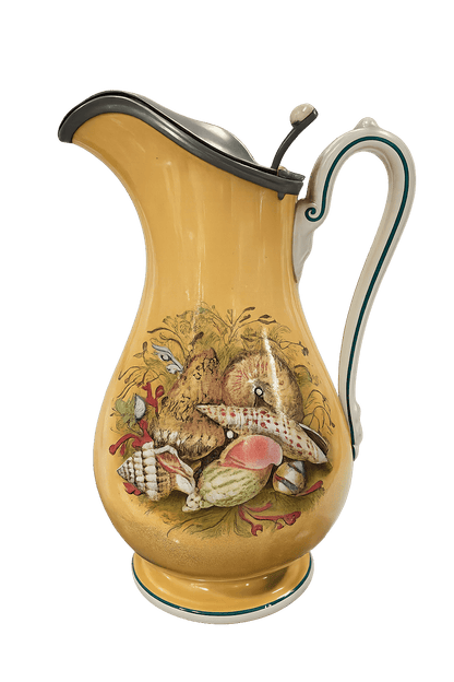Antique Faience Pitcher with Pewter Lid Marine Motif, late 19th century - Bon Ton goods