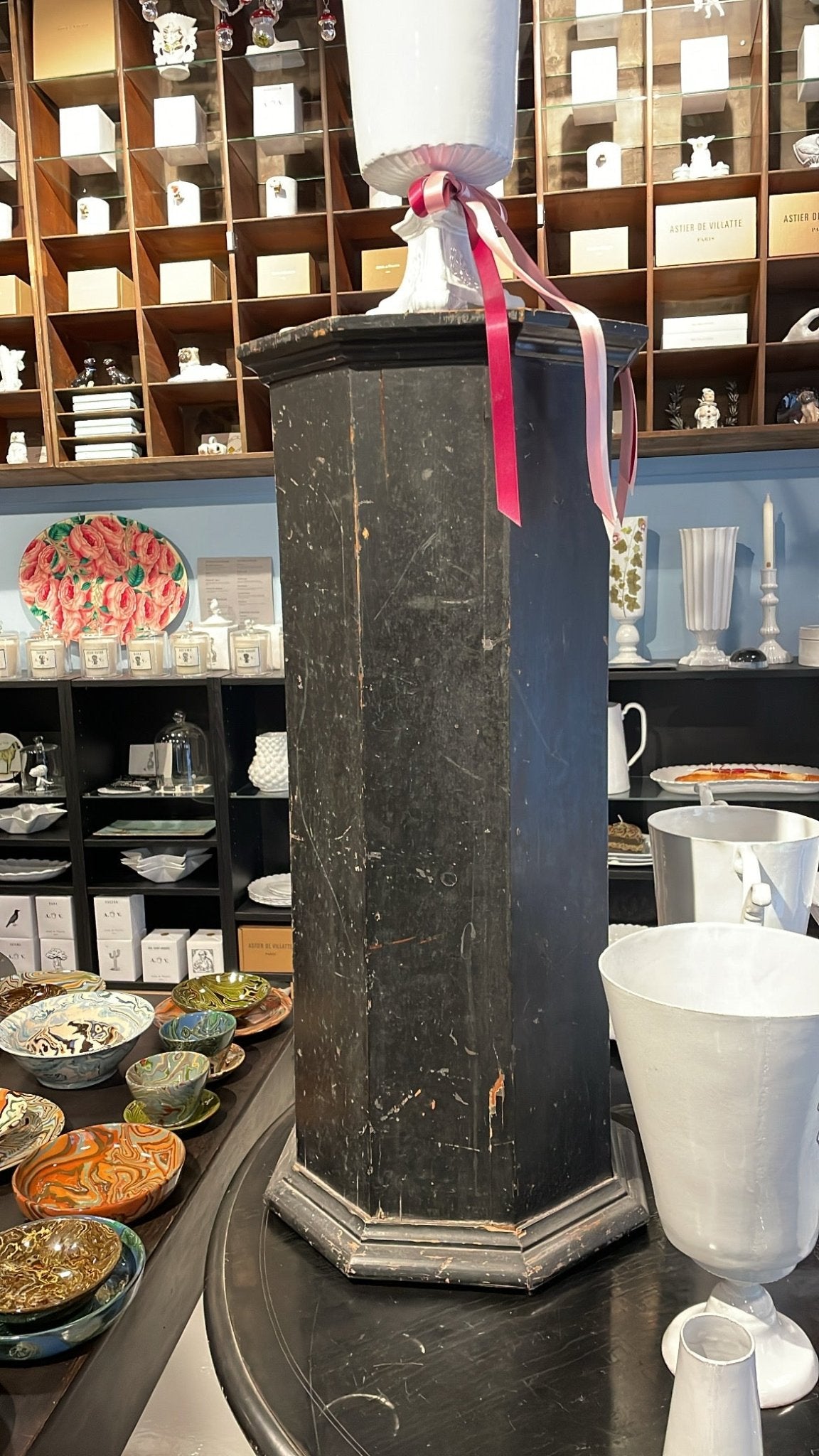 Antique French Blackened Wood Pedestal - Bon Ton goods