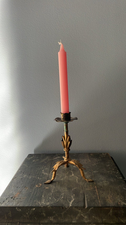 Antique French Brass Candlestick with Tripod Leaf Base - Bon Ton goods