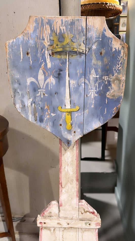 Antique French Ceremonial Heraldic Shield on Stand, 19th Century - Bon Ton goods