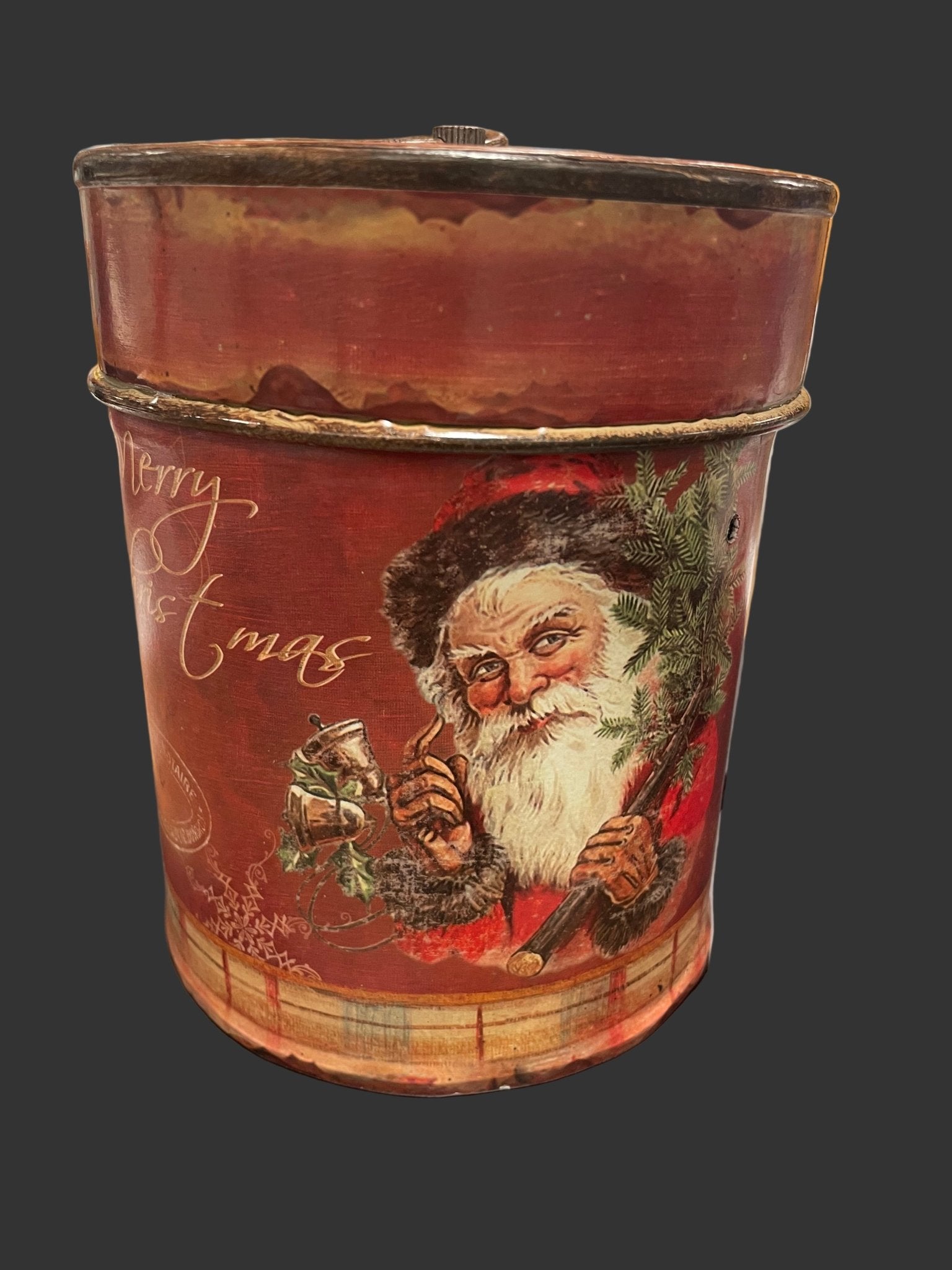 Antique French Christmas Tin, Red - Bon Ton goods