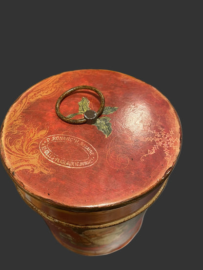 Antique French Christmas Tin, Red - Bon Ton goods
