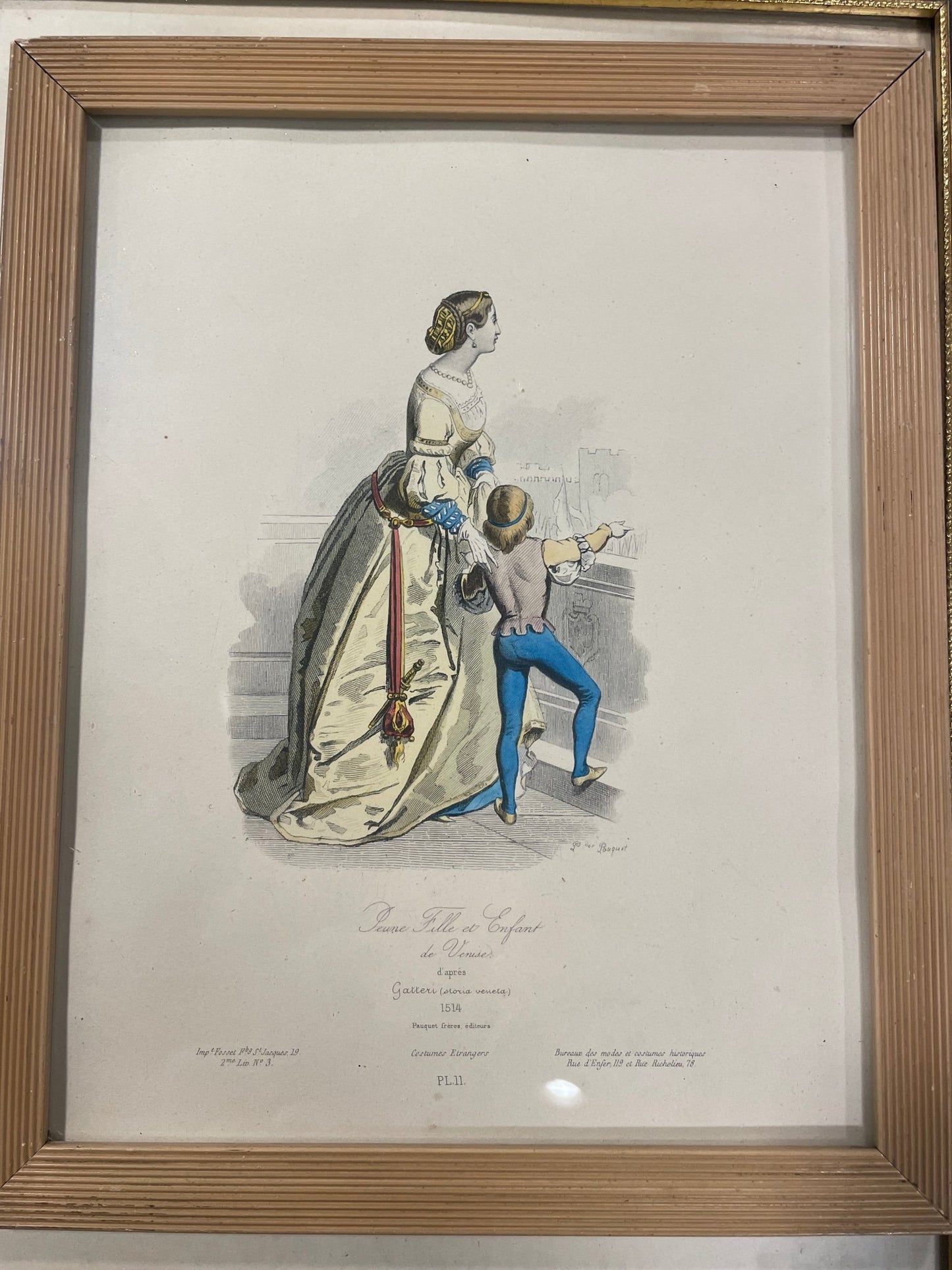 Antique French Costume Print — Jeune Fille et Enfant de Venise (Framed) - Bon Ton goods