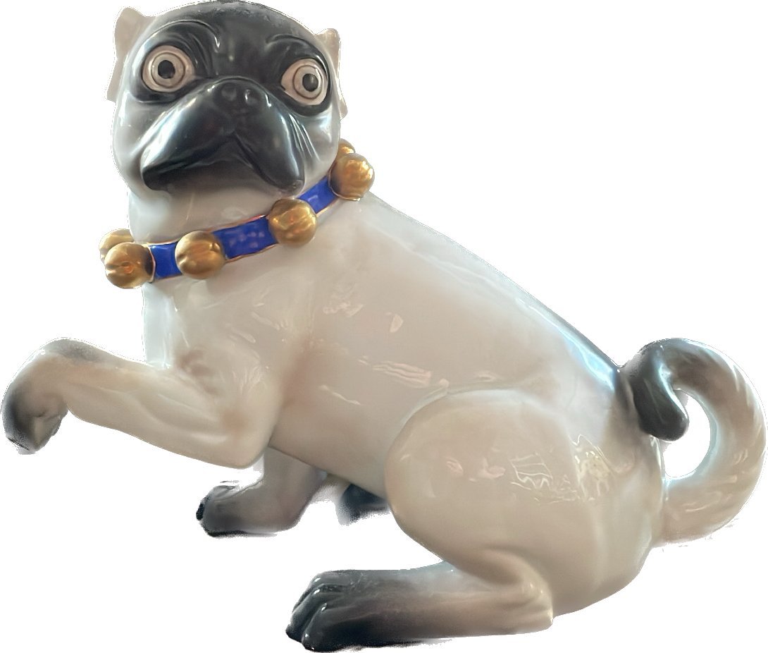 Antique Pug Figure with Gilded Collar Bells - Bon Ton goods