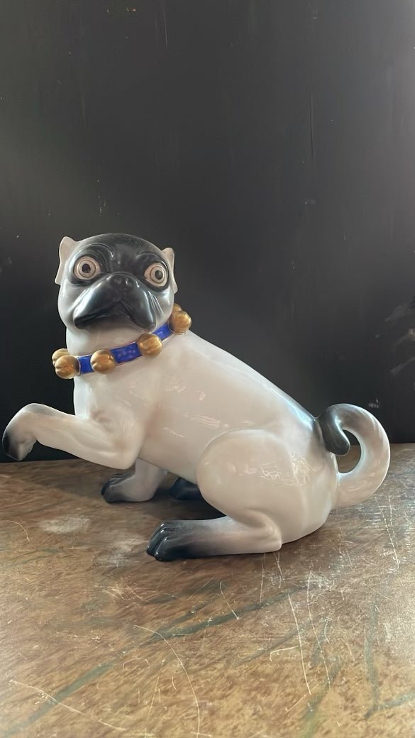 Antique Pug Figure with Gilded Collar Bells - Bon Ton goods
