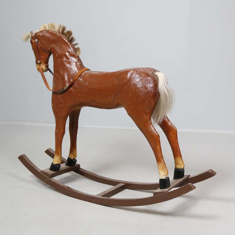 Antique Rocking Horse in Reinforced Fabric & Wood, Late 19th Century - Bon Ton goods