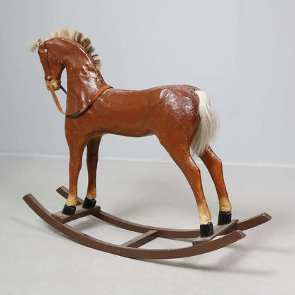 Antique Rocking Horse in Reinforced Fabric & Wood, Late 19th Century - Bon Ton goods