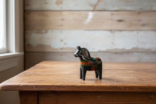 Antique Swedish Dala Horse, Hand-Painted in Black - Bon Ton goods