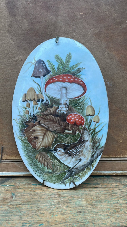 Antique Transferware Wall Plaque with Woodland/Mushroom Motif, New York Provenance - Bon Ton goods
