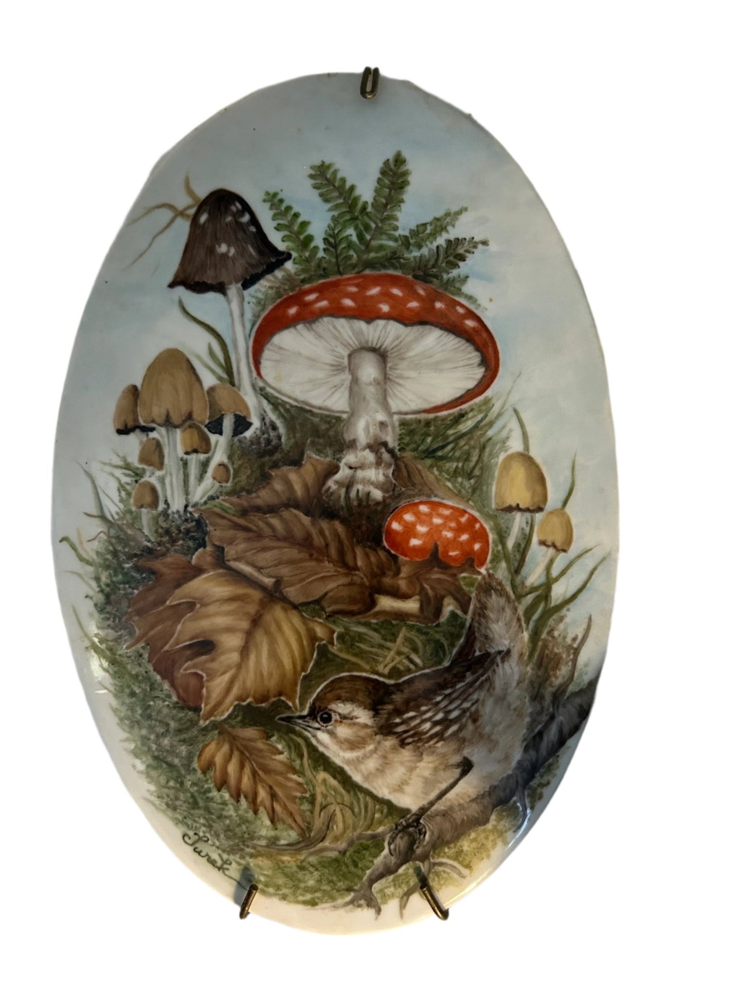 Antique Transferware Wall Plaque with Woodland/Mushroom Motif, New York Provenance - Bon Ton goods