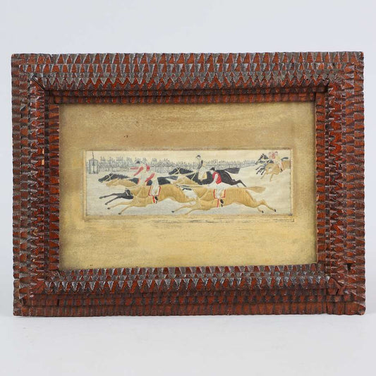 Antique Victorian Embroidered Silk Stevengraph Painting - "The Finish: - Bon Ton goods