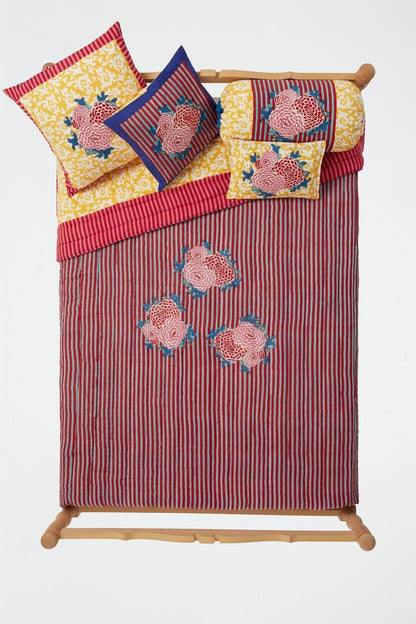 Arabesque Corolla Gold Natural - Reversible Quilt 220 x 270 | Lisa Corti - Bon Ton goods
