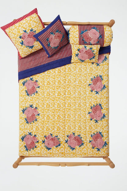 Arabesque Corolla Gold Natural - Reversible Quilt 220 x 270 | Lisa Corti - Bon Ton goods