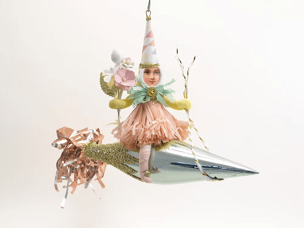 Assorted Rocket Girl Ornament | Vintage by Crystal Spun Cotton Ornament - Bon Ton goods