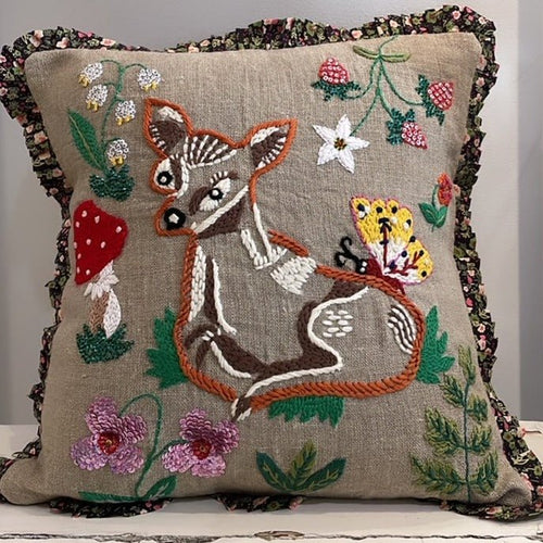 Bambi and Mushroom Embroidered Cushion - Bon Ton goods