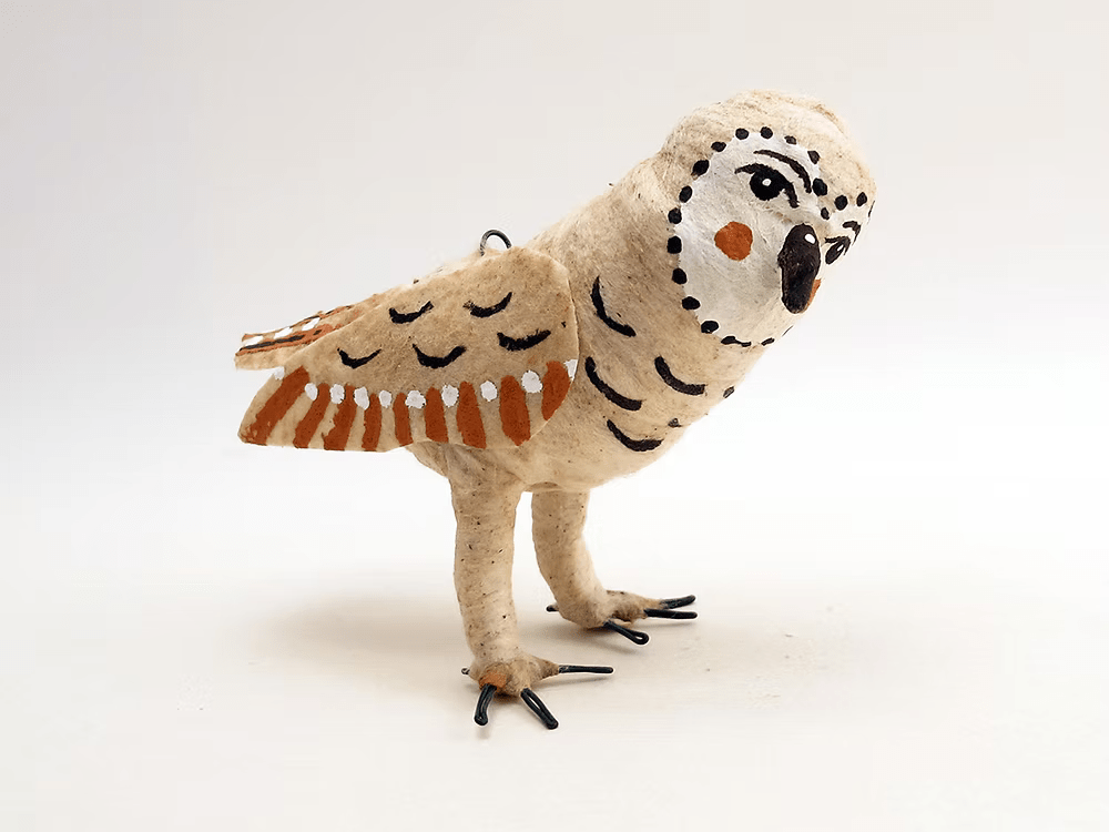 Barn Owl Ornament/Figure | Vintage by Crystal Spun Cotton Ornament - Bon Ton goods