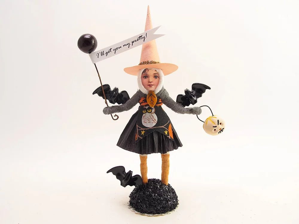 Batty Witch Figure - Vintage Inspired Spun Cotton | Vintage by Crystal Spun Cotton Ornament - Bon Ton goods