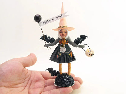 Batty Witch Figure - Vintage Inspired Spun Cotton | Vintage by Crystal Spun Cotton Ornament - Bon Ton goods