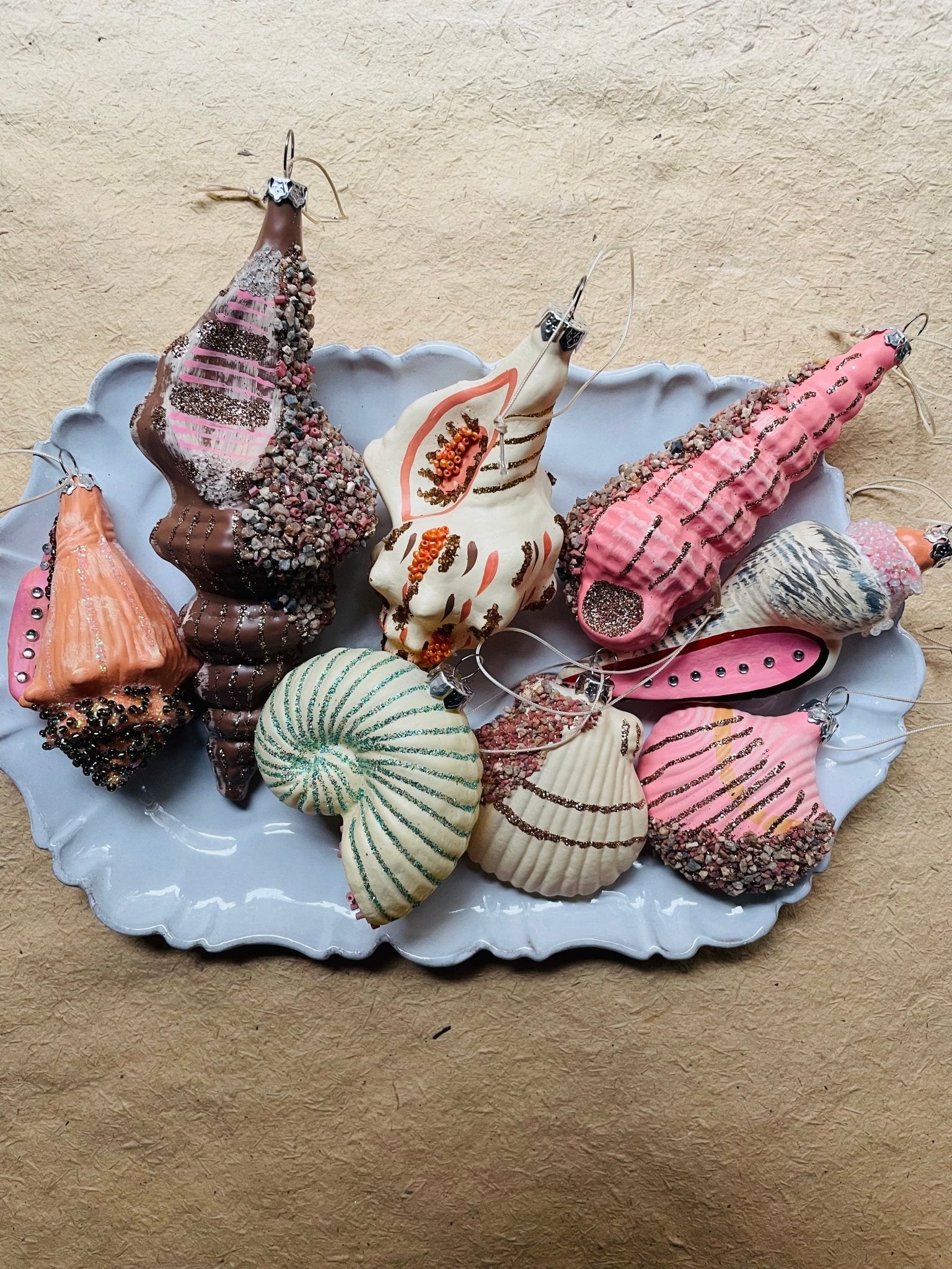 Beachcomber Glass Shell Ornaments – Set of 8 Styles - Bon Ton goods