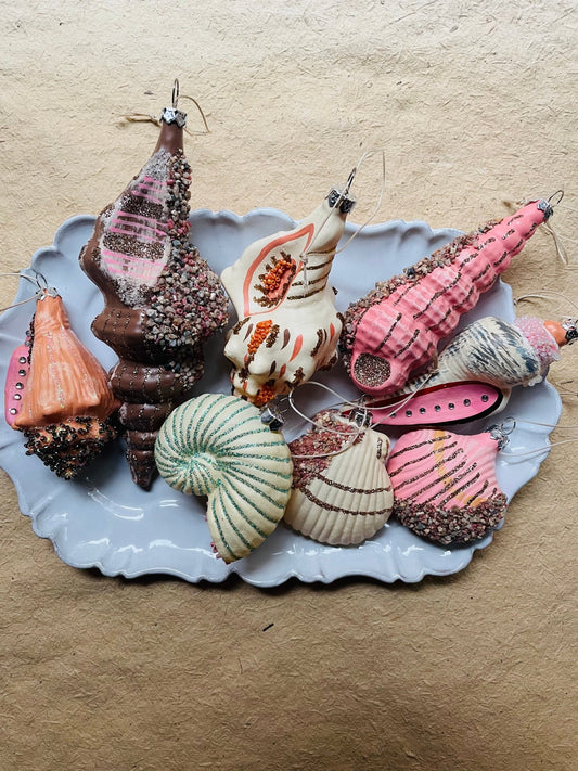 Beachcomber Glass Shell Ornaments – Set of 8 Styles - Bon Ton goods