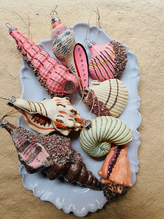 Beachcomber Glass Shell Ornaments – Set of 8 Styles - Bon Ton goods