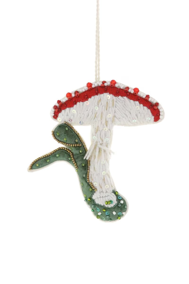 Beaded Amanita Muscaria Mushroom Christmas Ornament - Bon Ton goods
