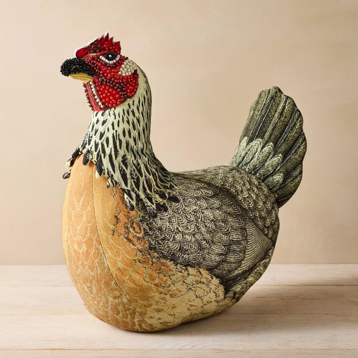 Beaded Chicken Novelty Plush Pillow | John Derian - Bon Ton goods