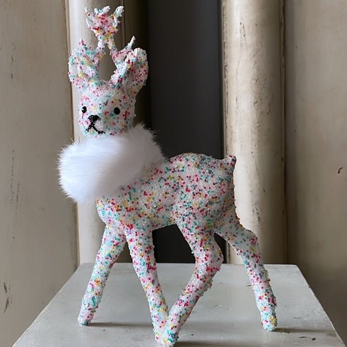 Beaded Deer - Sugarbead Confetti with Fur Collar - Bon Ton goods