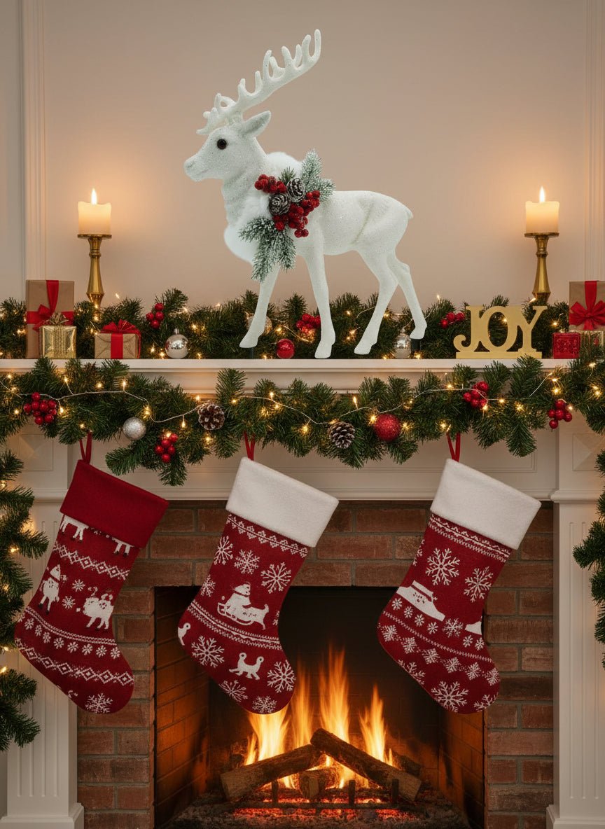 Beaded Large Grand Reindeer - White with Fur and Big Decoration | Ino Schaller - Bon Ton goods
