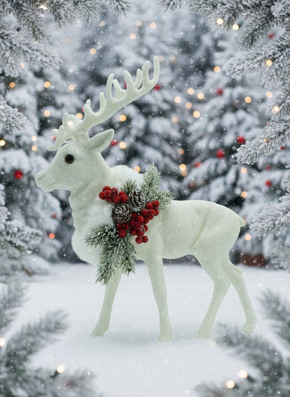 Beaded Large Grand Reindeer - White with Fur and Big Decoration | Ino Schaller - Bon Ton goods