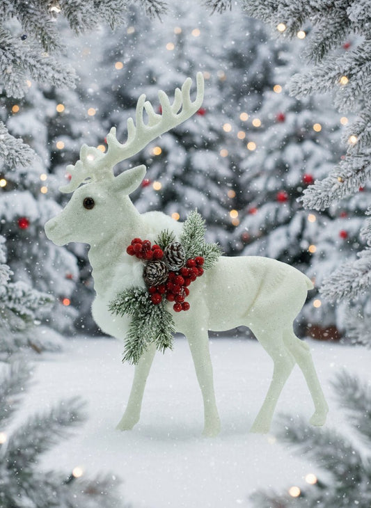 Beaded Large Grand Reindeer - White with Fur and Big Decoration | Ino Schaller - Bon Ton goods