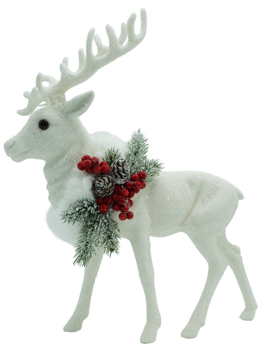 Beaded Large Grand Reindeer - White with Fur and Big Decoration | Ino Schaller - Bon Ton goods