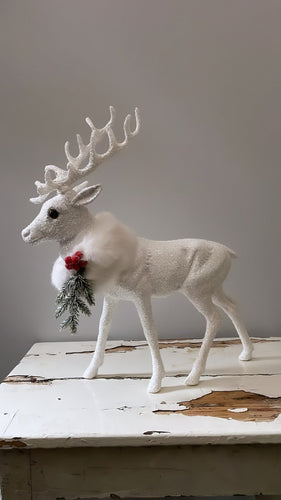 Beaded large Grand Reindeer - White with Fur and Decoration - Bon Ton goods